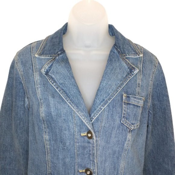 Style & Co Denim Jean Blazer Jacket with Bling Rhinestone Buttons Size S Stretch - Picture 2 of 9